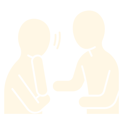 ícone simbolizando uma conversa entre duas pessoas adultas onde uma dá consultoria e aconselhamento à outra